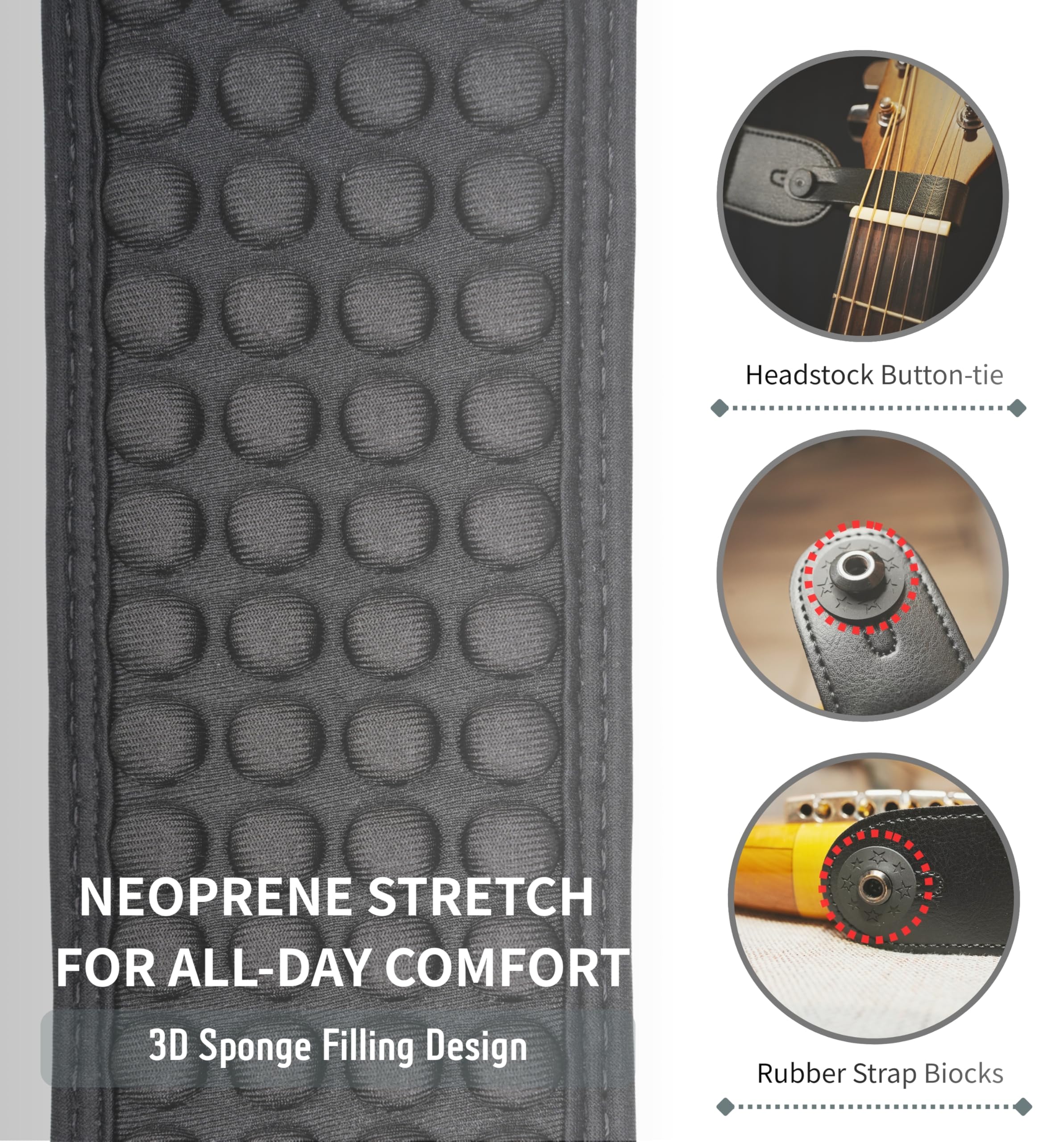 Rockyou Tracolla imbottita per chitarra, larghezza 8,1 cm, imbottitura in spugna 3D, in neoprene, con supporto per plettro, per alleviare la pressione