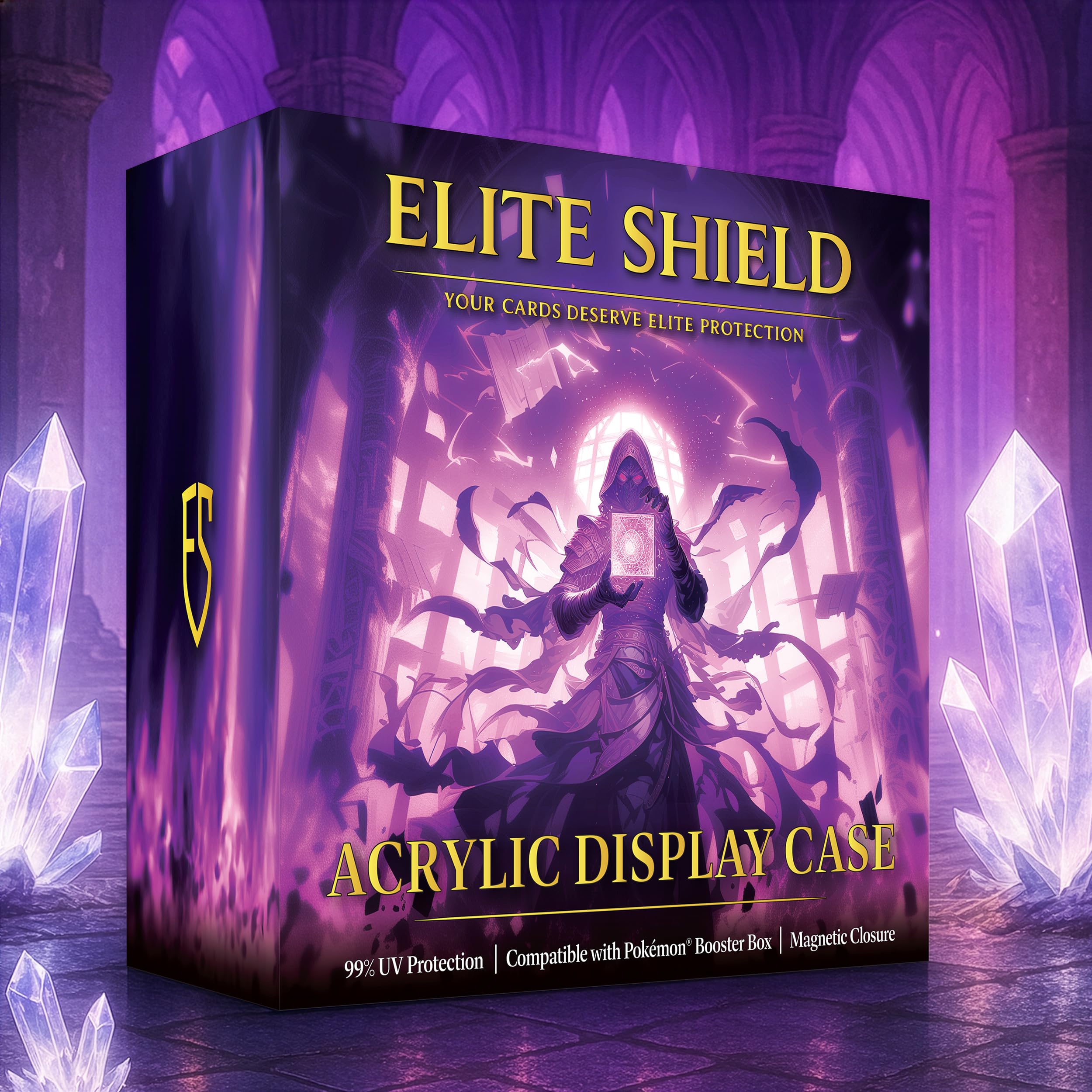 Elite Shield Protection Acrylique Display Booster Box – Compatible avec PKM Booster Box – Anti-UV 99%+ – Fermeture Magnétique Ultra Puissante – Protection Rigide Premium