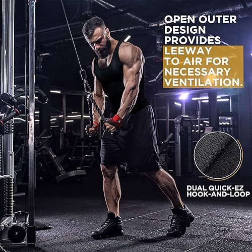 Miniatura 3 de RDX Guantes de levantamiento de pesas, agarre, entrenamiento de gimnasio, soporte de muñeca largo, agarre antideslizante con espalda abierta