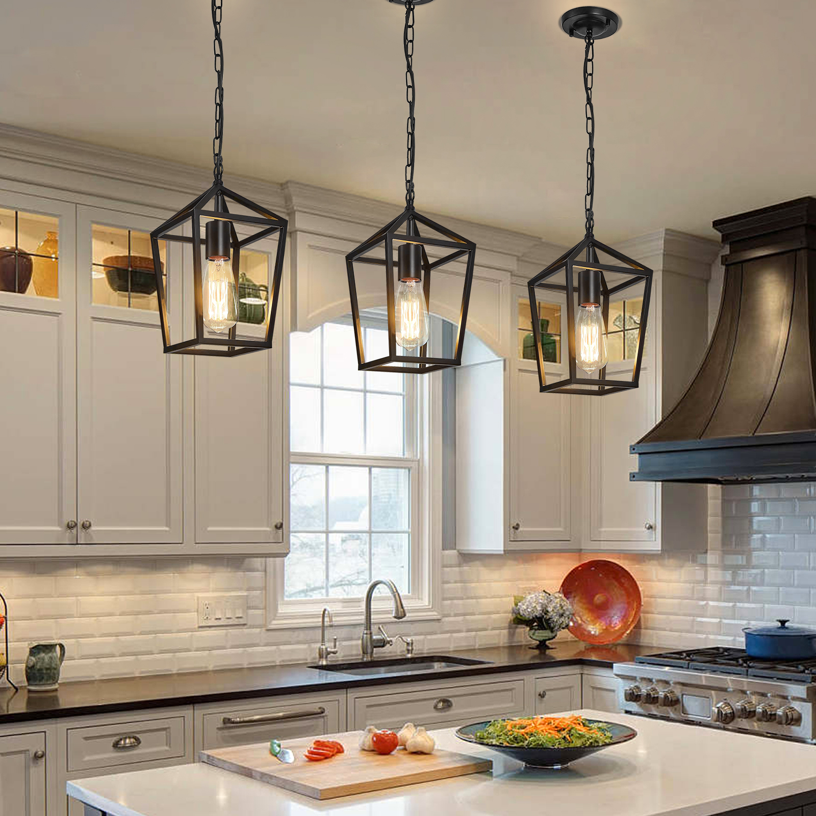 Kitchen Island Rustic Lantern Pendant Light Farmhouse Rustic Wood