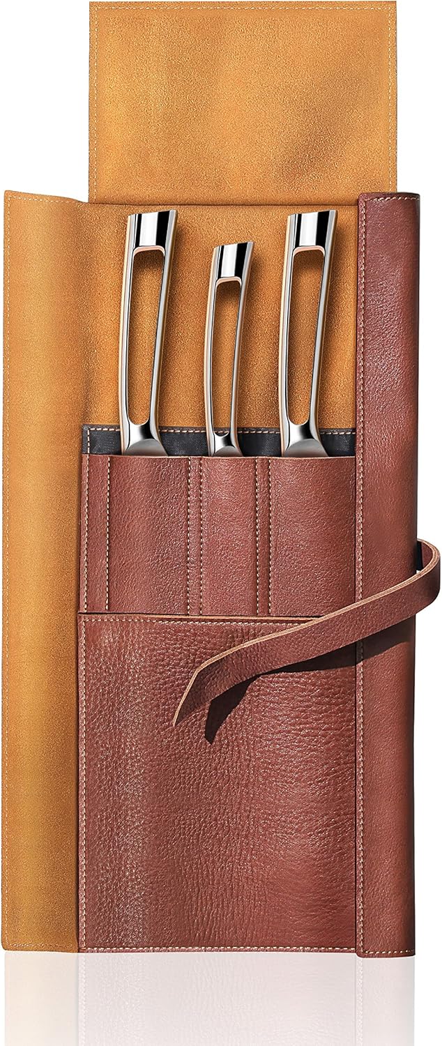 Cangshan N1 Series 4 Piece Leather Roll Knife Set, Silver