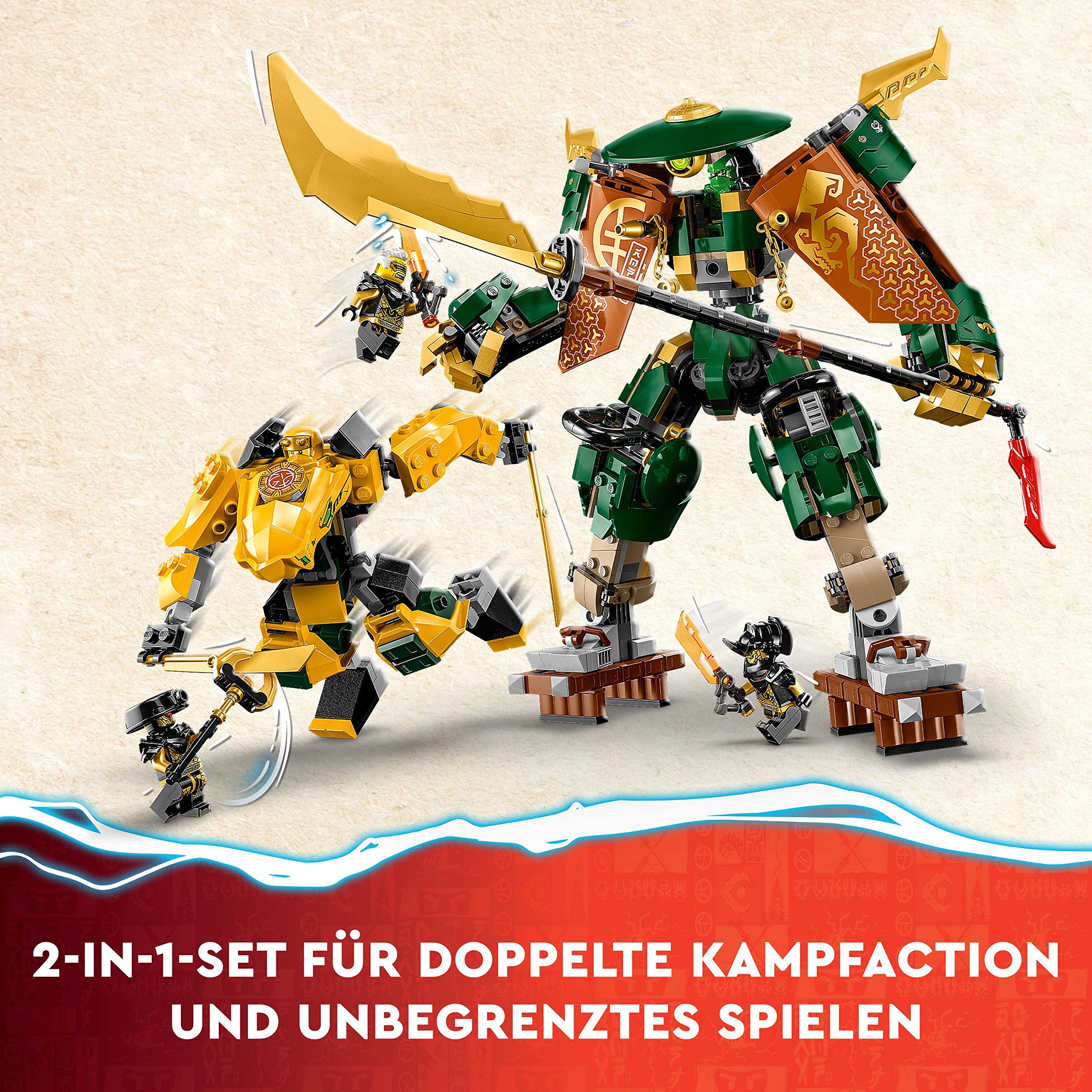 LEGO NINJAGO Lloyds und Arins Ninja Training-Mechs Set mit 2 kombinierbaren Action-Figuren und 5 Minifiguren, Ninja-Kampfspielset, Geschenk für Kinder 71794