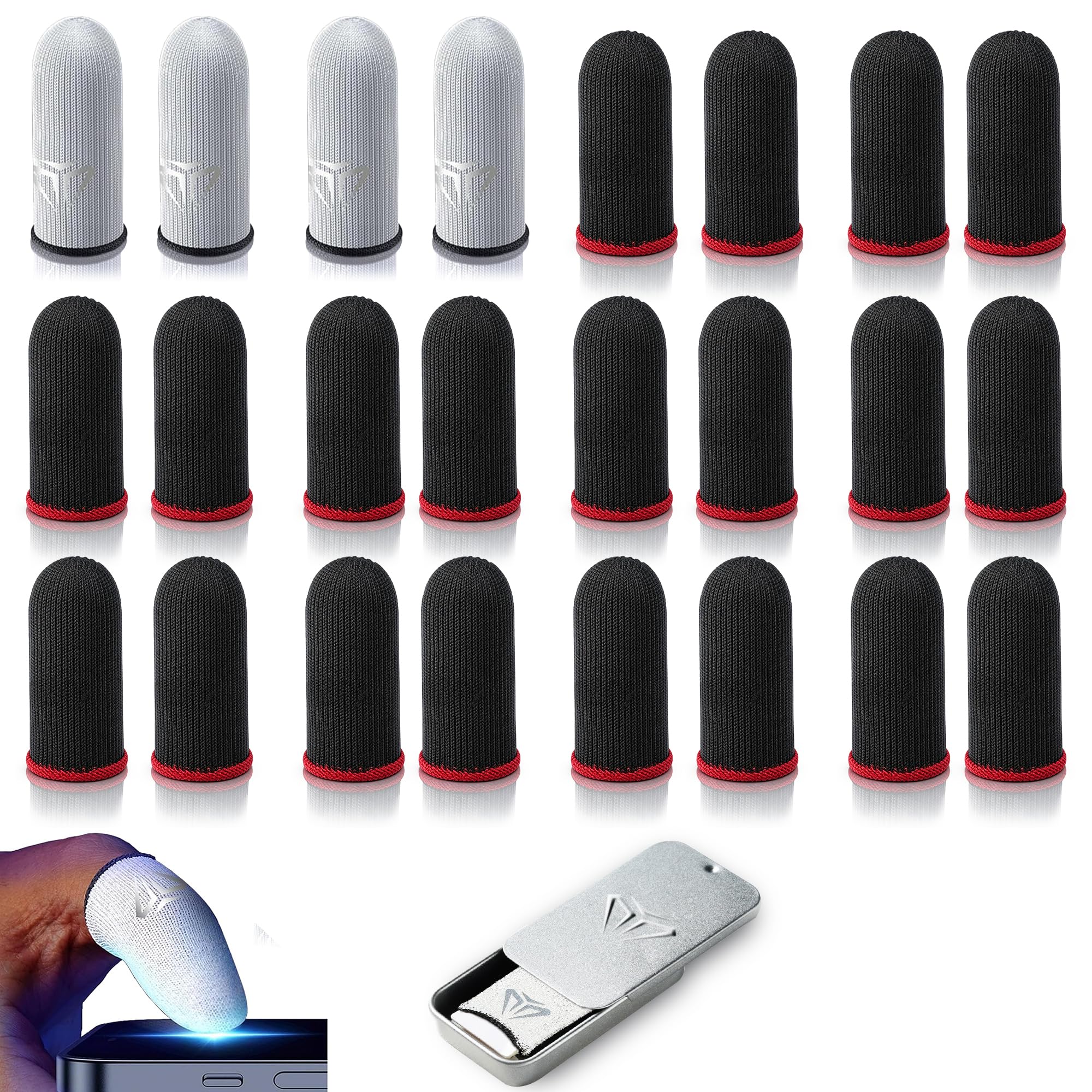Fundas para dedos de alta sensibilidad KUAJTUN de fibra de carbono negro y rojo con caja 7
