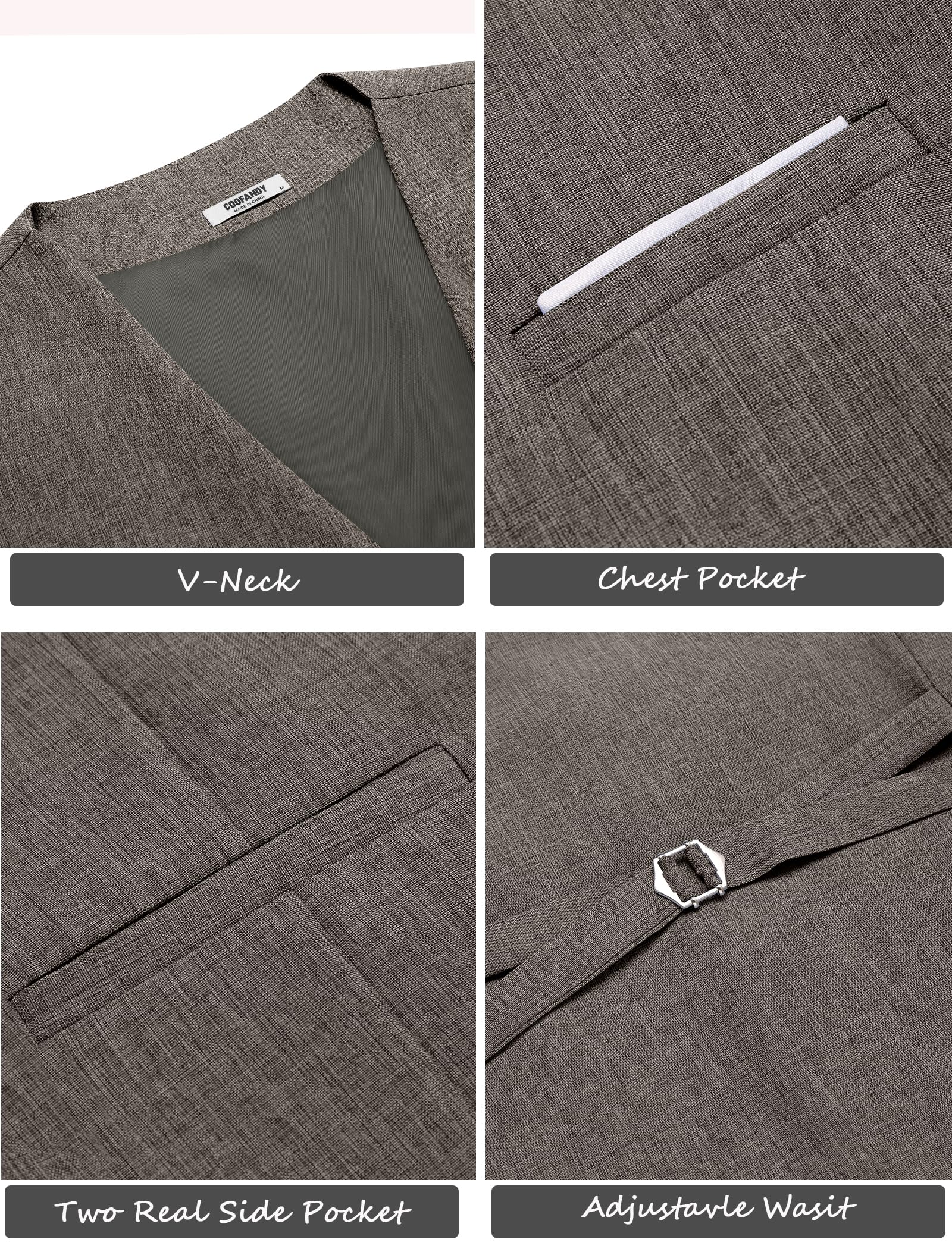 COOFANDY Men's Suit Vest V-Neck Casual Business Vests Lightweight Slim Fit Formal Dress Waistcoat for Wedding Party