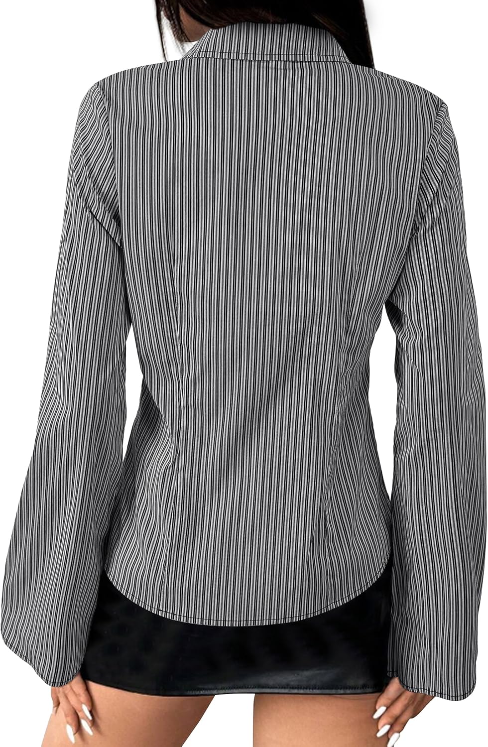 Striped Button Down Shirts for Women Dress Shirt Slim Fit Long Sleeve Casual Collared Work Blouse Y2K Fall Outfits - Image 2