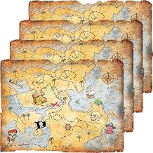 Outus 4 Pieces Treasure Map Party Accessory Gold Mind Treasure Map for Pirate Party Costume Birthday Party Accessory Vintage Retro Style