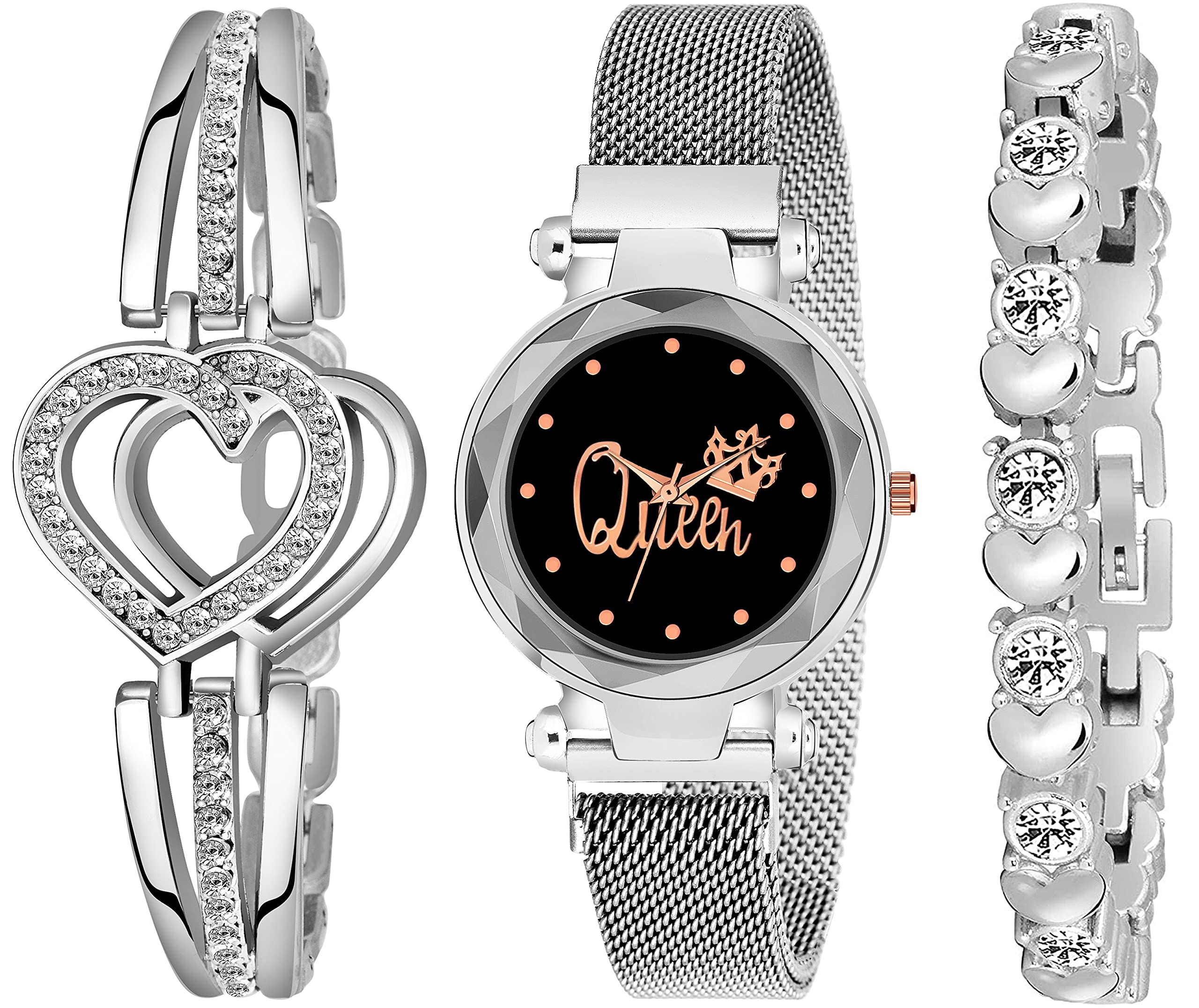 MIVAAN-Queen Magnetic Belt Watch and Bracelet Womens and Girls Watches Pack of 3 (Silver) (B09HC6ZX4M) Amazon Price History, Amazon Price Tracker