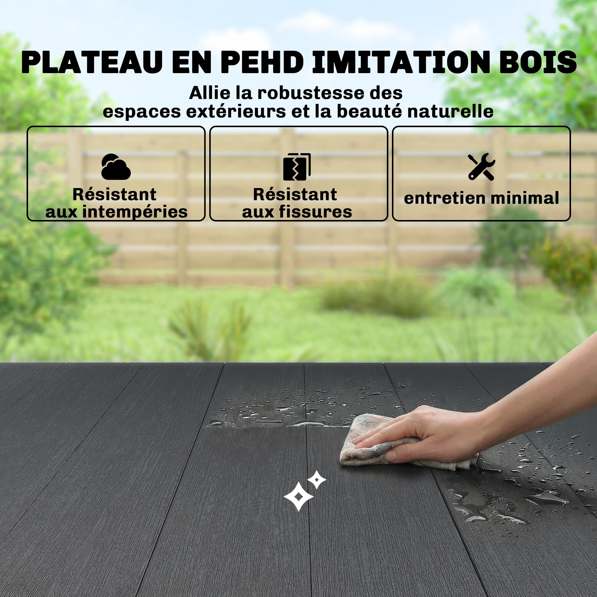 Outsunny Table de Jardin Rectangulaire 4-6 Personnes 150x90x74 cm Noir