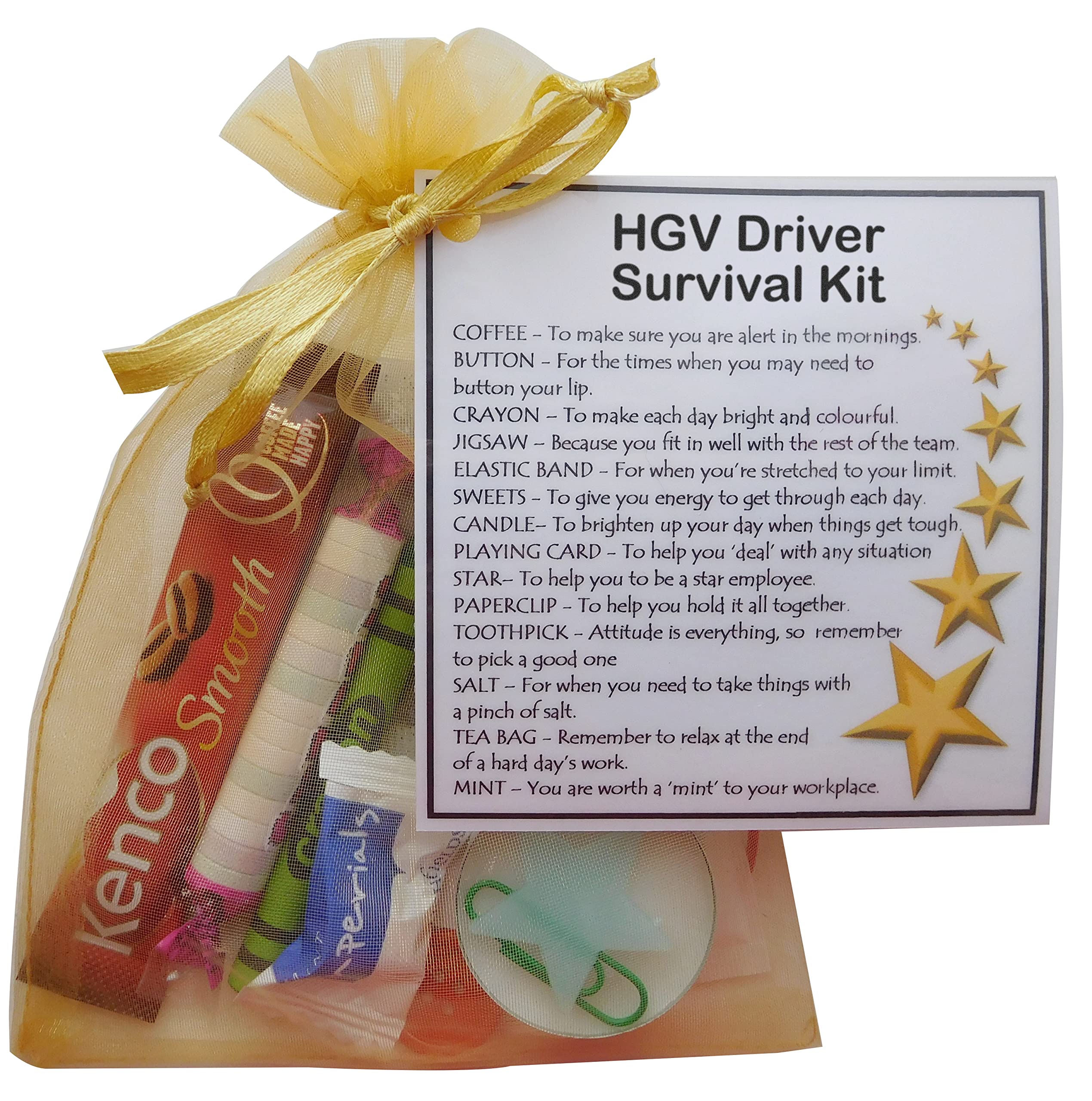 SMILE GIFTS UK HGV Driver Survival Kit Gift (New job, Truck Driver Gift, Trucker Present, work gift, Secret santa gift for colleague), Yellow, 13x18cm