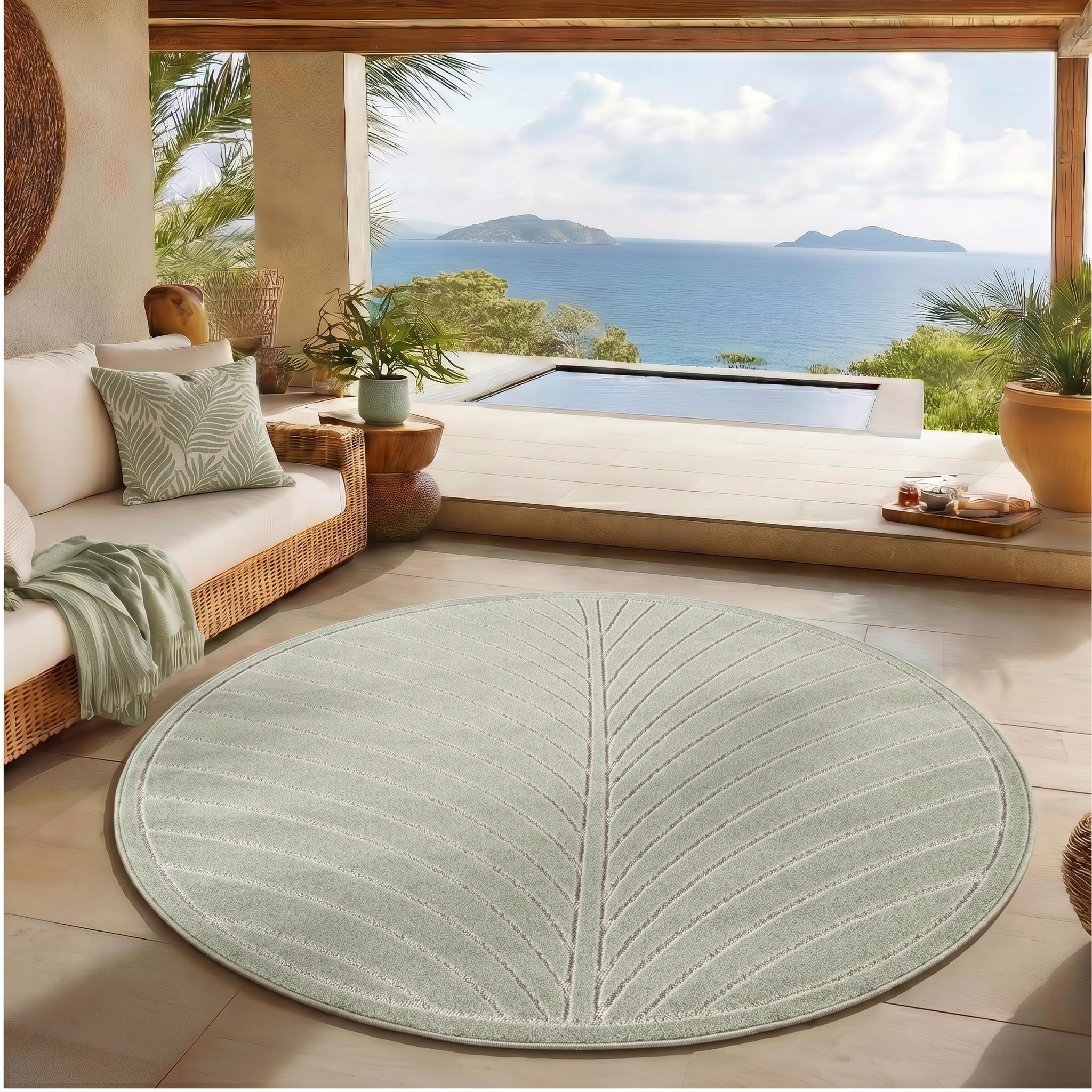 SIMPEX Kurzflor Teppich Wohnzimmer, Schlafzimmer, Küche, 3D Hoch-Tief-Effekt, Skandinavisch Boho Motiv, für Outdoor Bereich geeignet Terrassen oder im Balkon