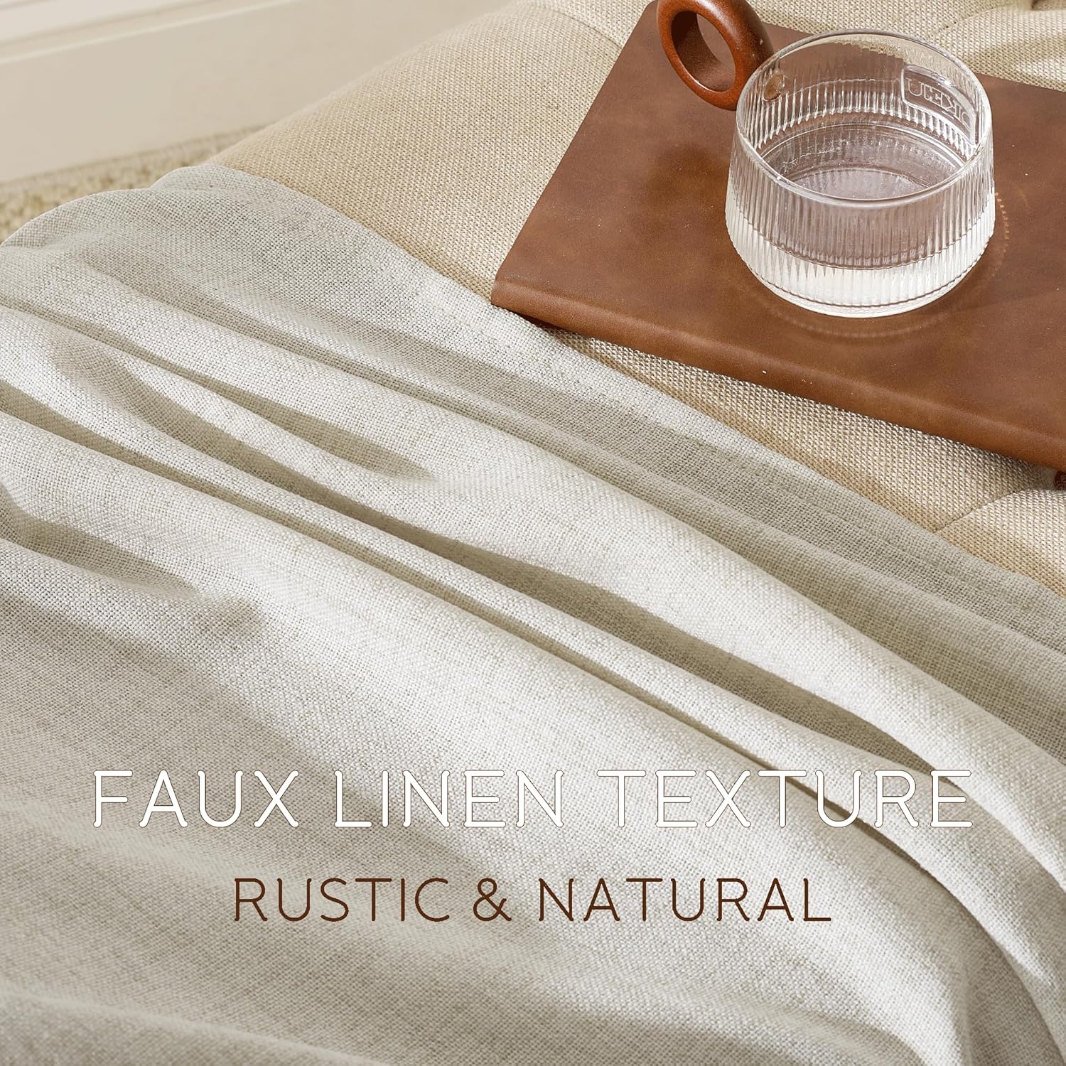 NICETOWN Linen Beige Sheer Curtains 84 Inches Long 2 Panels for Bedroom Living Room, Privacy Linen Textured Window Drapes Semi Sheer Light Filtering Grommet Burlap Look Curtains, 52" W x 84" L