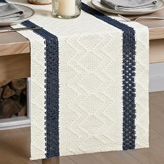 Artoid Mode Dark Blue Stripe Woven Rustic Table Runner 12x72 Inch