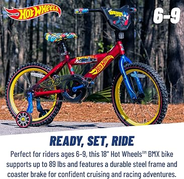 Dynacraft Hot Wheels BMX Bike for Boys, 12-18 Inch Kids Bike, Ages 3-9, Rev Grip Handlebar Feature, Red & Black