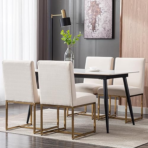 Miniatura 20 de Juego de 2 sillas de comedor modernas, sillas de comedor tapizadas de lino con patas de metal cromado para comedor, tocador, cocina, sala de estar