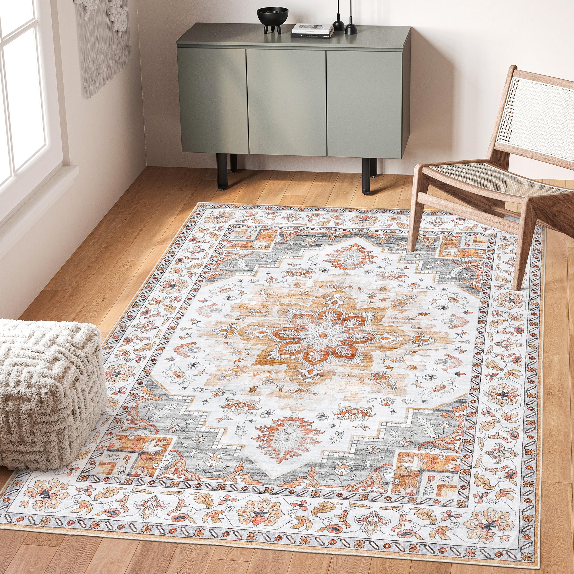 Valenrug Area Rug 8x10 - Machine Washable Living Room Rug, Anti Slip Kitchen Rug, Stain Resistant Bedroom Rug (Gold, 8'x10')