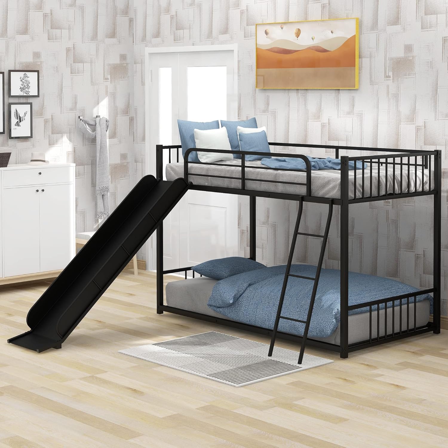 Harper & Bright Designs Metal Bunk Bed with Slide, Twin Over Twin Bunk Bed Metal Frame with Stairs, Safety Guard Rails for Kids Teens Adults, Easy to Assemble, No Box Spring Required (Black)