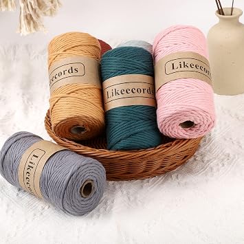 Likeecords 4mm Single Twisted Macrame Cord 80m Color Macrame Rope Cotton Rope Macrame Thread Colorful Cotton Craft Cord Wall Mount Plant Hanger Craft Meat Pink