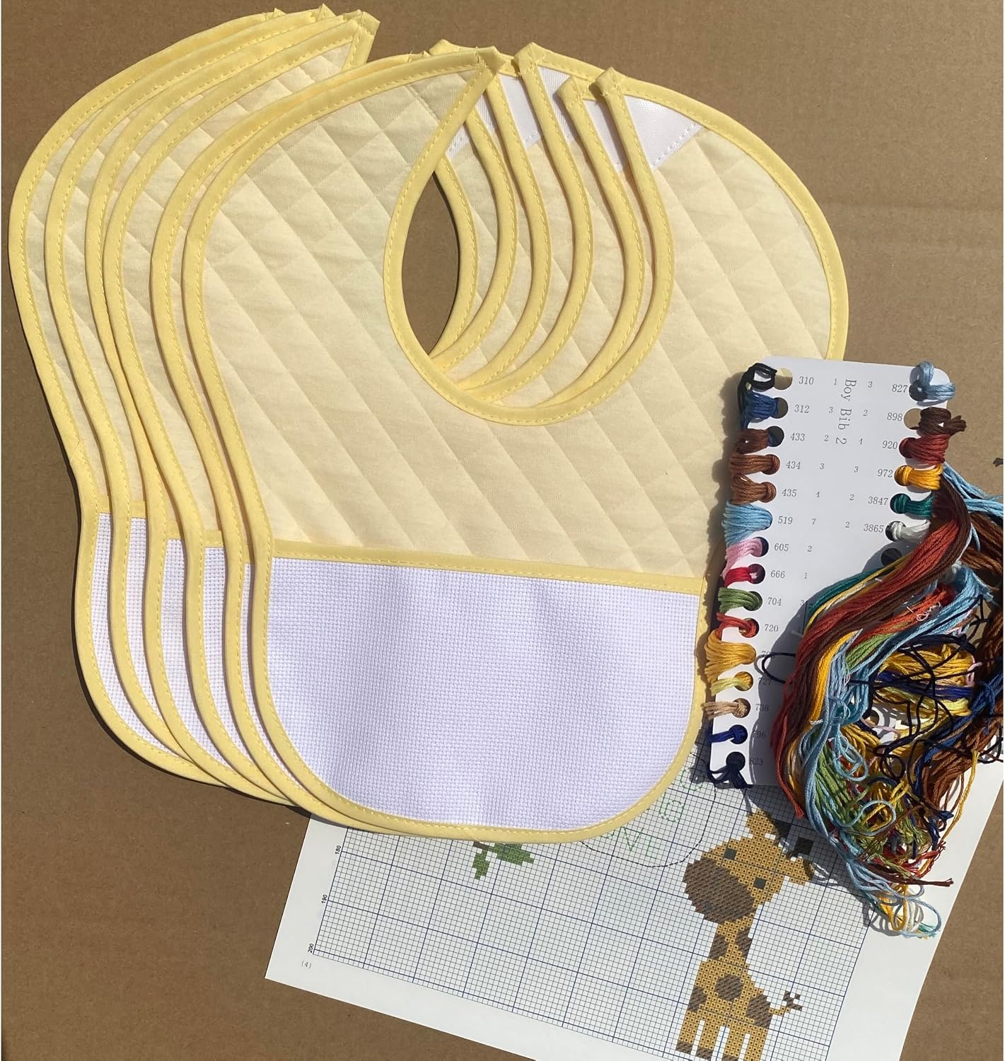 6pcs Yellow Bib to Cross Stitch, 14ct, cotton big size thick cotton blank bib cross stitch kit