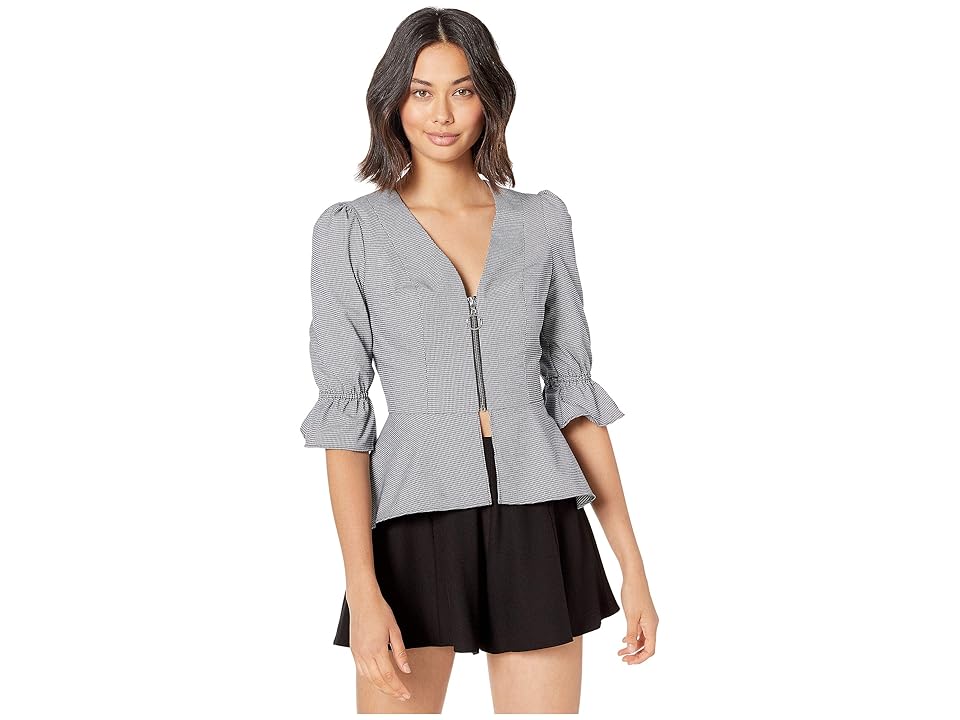 

Bebe Micro Check Blouse (Mini Houndstooth) Women's Clothing, Gray