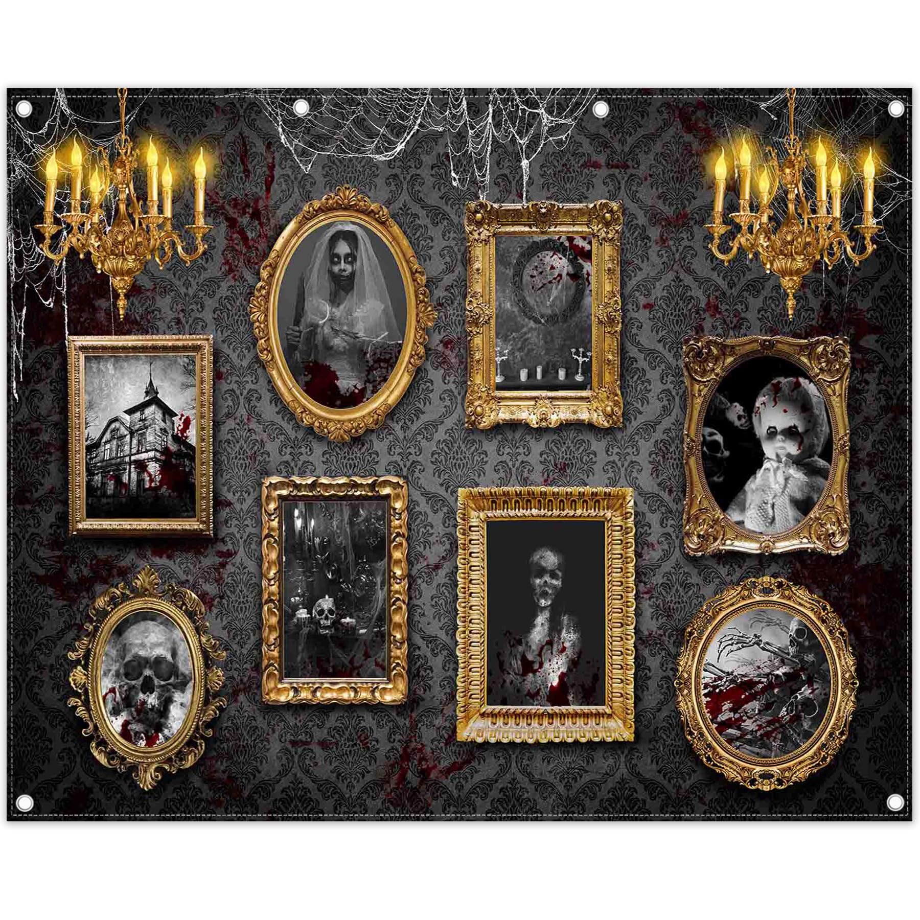ZTHMOE 10x8ft Polyester Halloween Haunted House Photography Backdrop Gothic Horror Photo Frames Background Scary Spider Web Party Decorations Photo