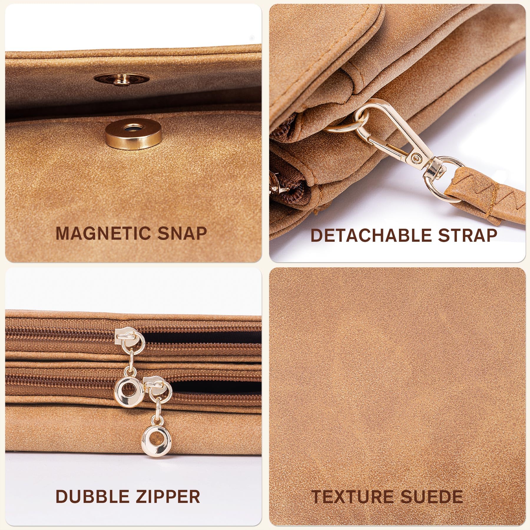 Sac Bandoulière Femme, Pochette Telephone Portable à Similicuir Effet Daim, Petit Sac à Main Femme avce Bandoulières Amovible, Mini Sac Bandoulière pour Sortir Voyager Shopping (Marron)