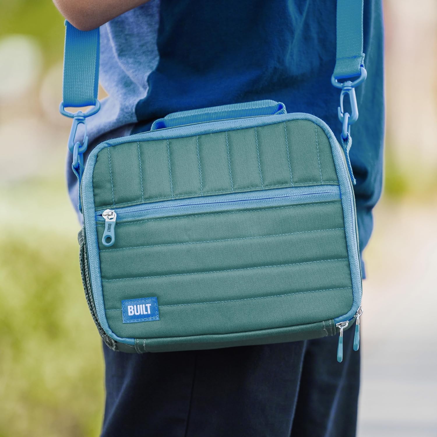 Built Puffer Water-resistant Polyester Lunch Box, Lightweight Insulated and Reusable with Detachable Adjustable Strap, Forest Green