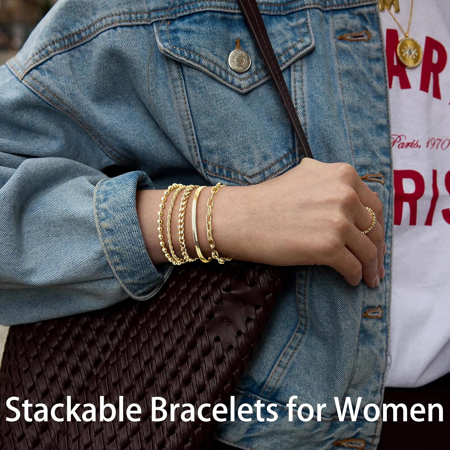 Gold Bracelets Set for Women Stack, Dainty Thick Bracelets Stack for Women Trendy, Simple Thin Gold Plated Cuff Stackable Bracelets With Beaded Cuban Paperclip Snake Rope Bangle Hand Chain Jewelry Gifts for Women Non Tainish - Image 7