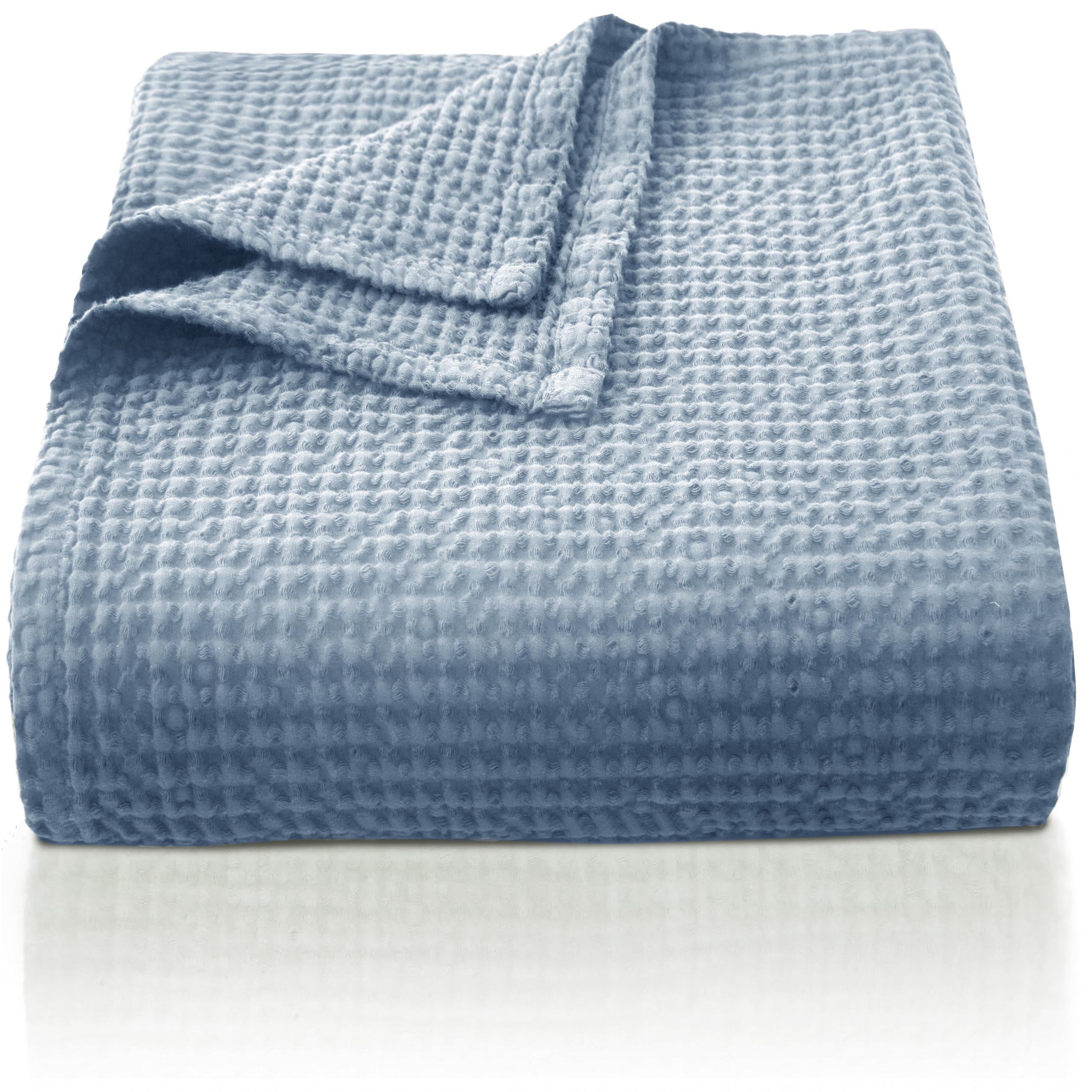 CHUFFED 100% Baumwolle Decke 220x 240 cm, Weiche und Atmungsaktive Tagesdecke, Waffelmuster Leichte Decke als Sofadecke Couchdecke, Weich Kuschelige Wohndecke Wohnzimmer, Sofa Couch Hellblau