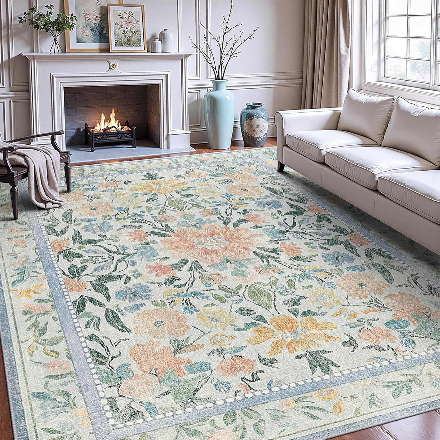 8x10 floral washable boho rug non slip soft area rug for nursery girls bedroom living room dorm home office decor green green 8' x 10' (rectangular)