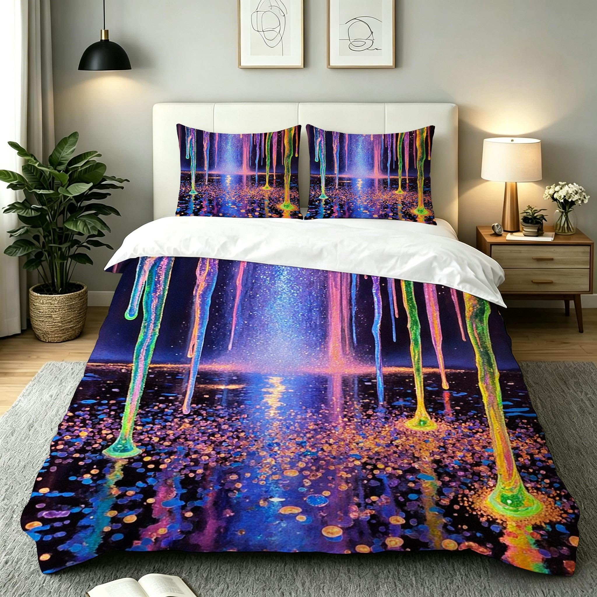 Parure de lit 220x240 tableau coloré avec housse de couette en microfibre et fermeture Éclair