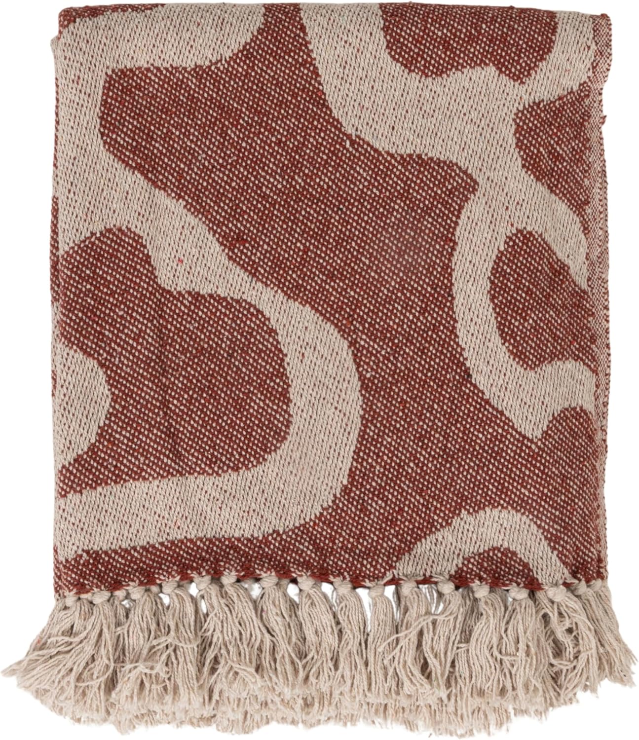 Bloomingville Woven Cotton Blend Jacquard Throw Blanket with Abstract Pattern, Natural and Brown - Image 6