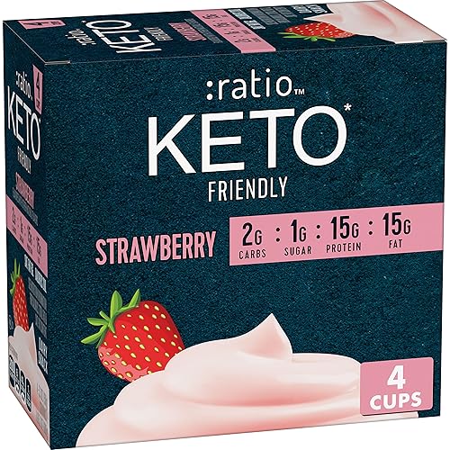 Ratio Keto - Tazas de aperitivos cultivadas con yogur de fresa, alternativa de yogur keto, 5.3 onzas, 4 unidades