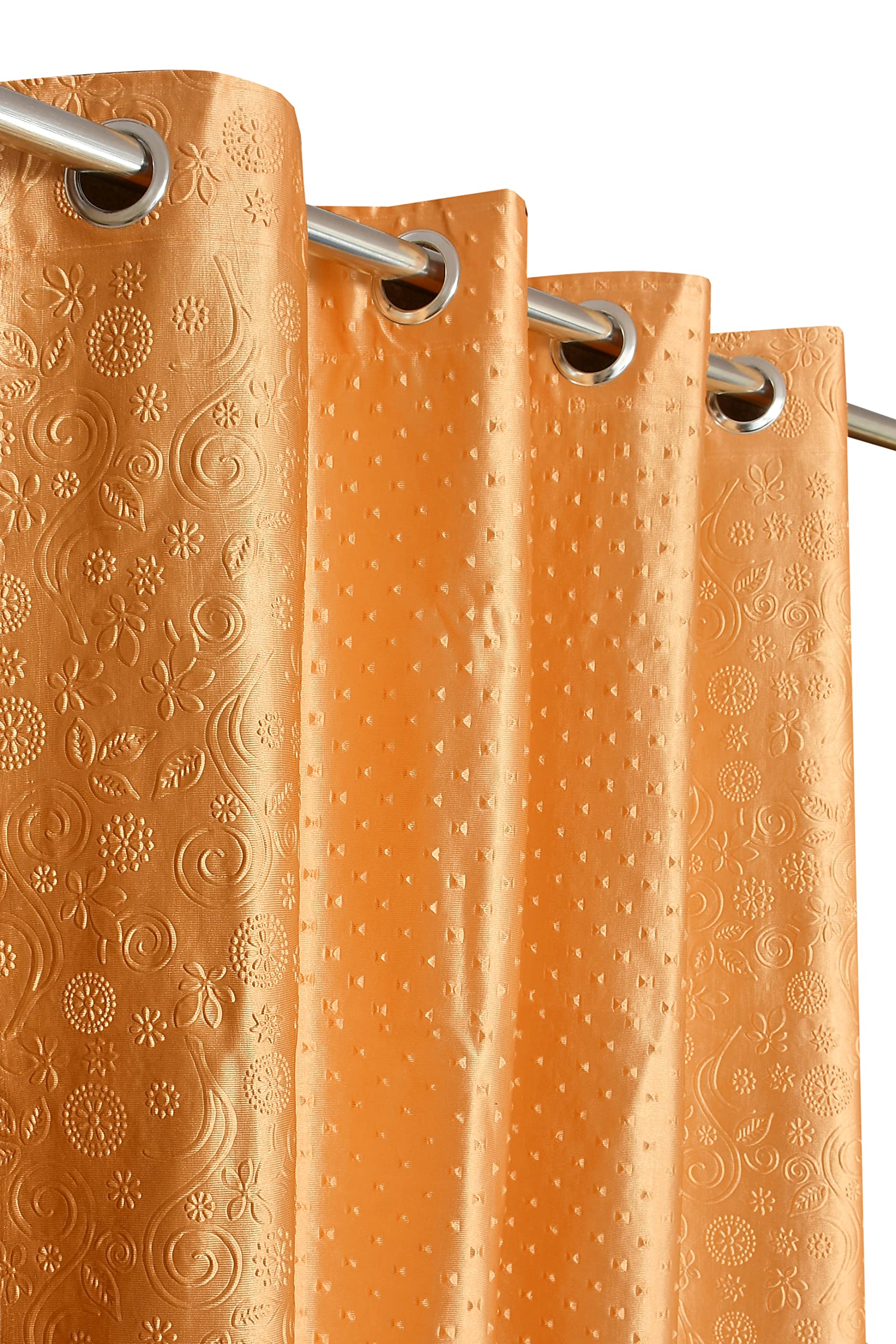 Kiara Creations 2 Piece Emboss Pyramid Designer Punching Curtains for Door 7 Feet, Gold (Gold, Door - 7 Feet)