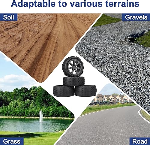 Miniatura 7 de Ruedas hexagonales prepegadas OD de 3.46" 0.472 in y neumáticos de goma para Traxxas Bandit VXL Wltoys 144001 Losi Redcat HSP HPI Escala 1/10 Buggy