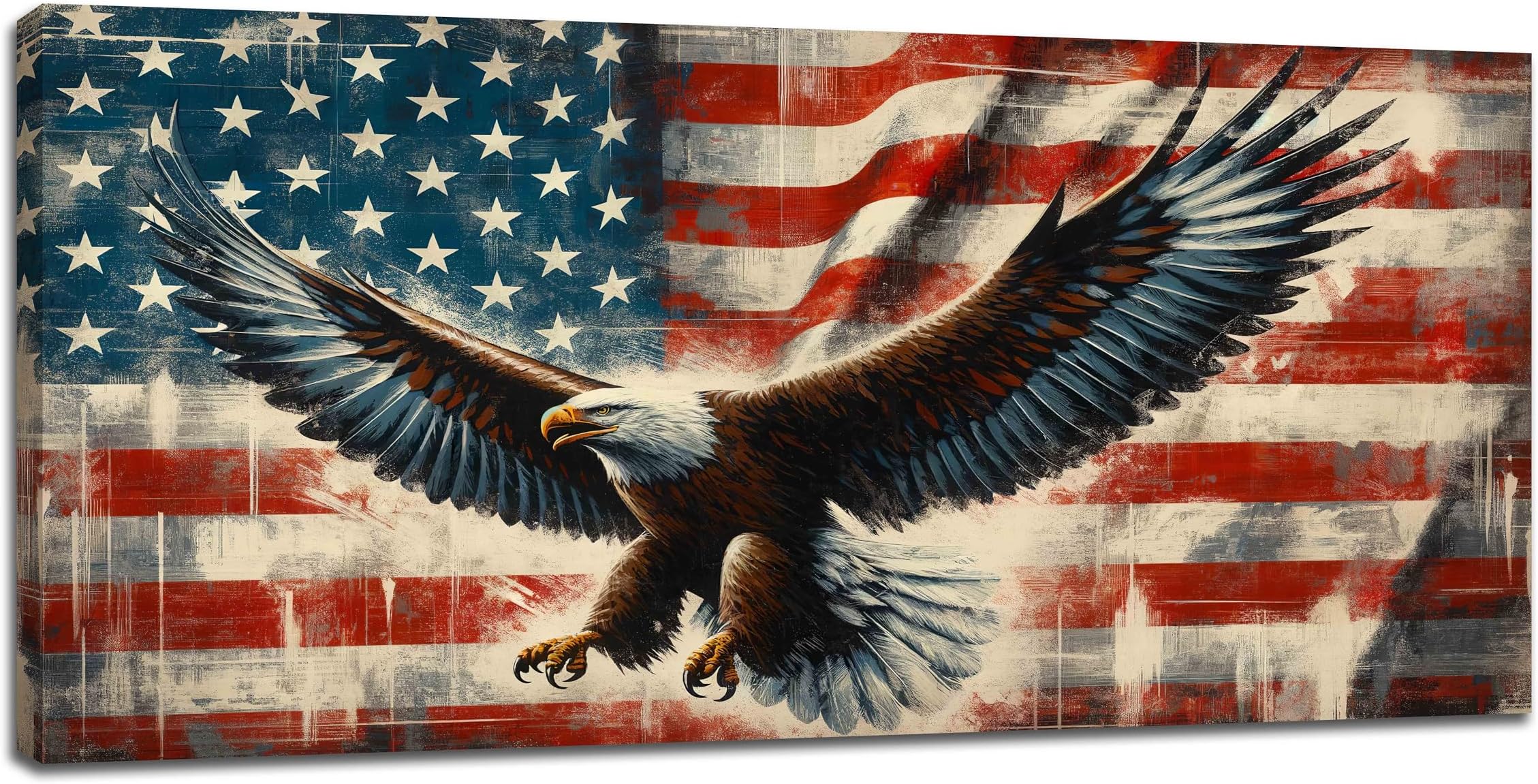 Large Bald Eagle Wall Art American Flag and Eagle Pictures Wall Decor Patriotic Motivational Bedroom Sign Canvas Painting Prints Modern Home Decoration Artworks Framed for Living Room Office 60"x30"