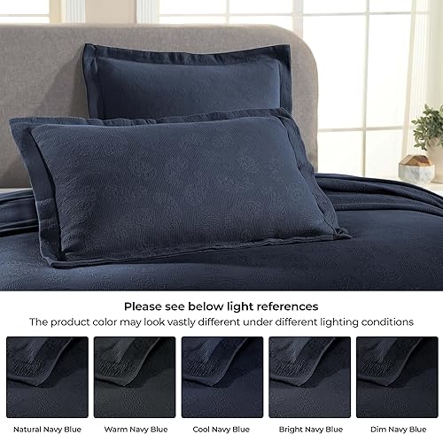 Miniatura 5 de Superior colcha de una plaza de jacquard y matelasse 100 % algodón de alta calidad, turquesa, individual, Azul marino, Completo