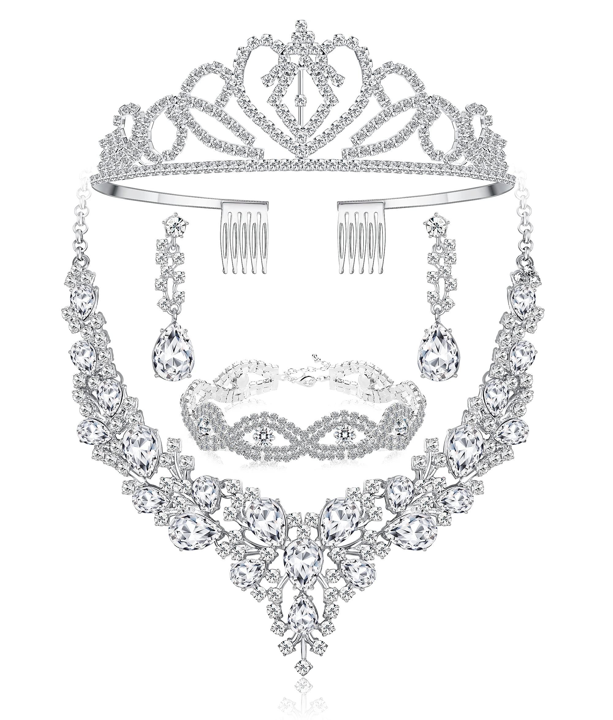 Udalyn Crystal Bridal Jewelry Sets for Women Necklace Earrings Bracelet Set for Wedding Rhinestone Bridesmaid Choices fit with Wedding Dress