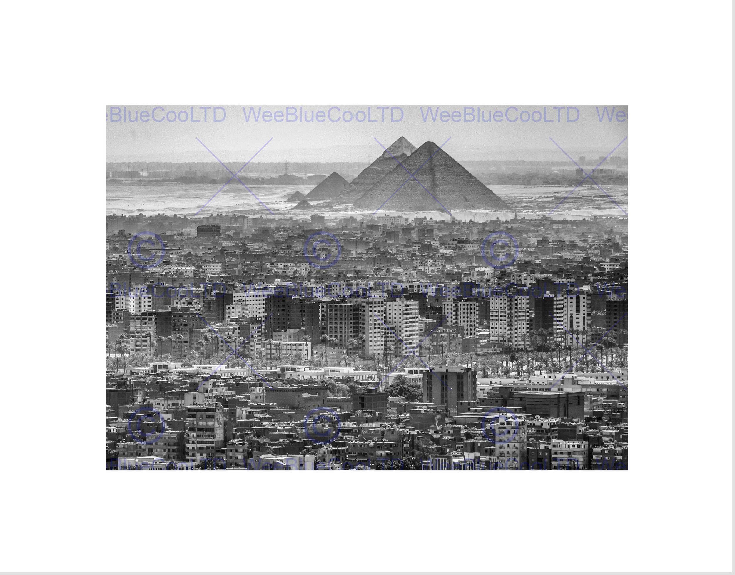 Wee Blue Coo Aerial Cairo Egypt Pyramid Cityscape Black White Wall Art Print
