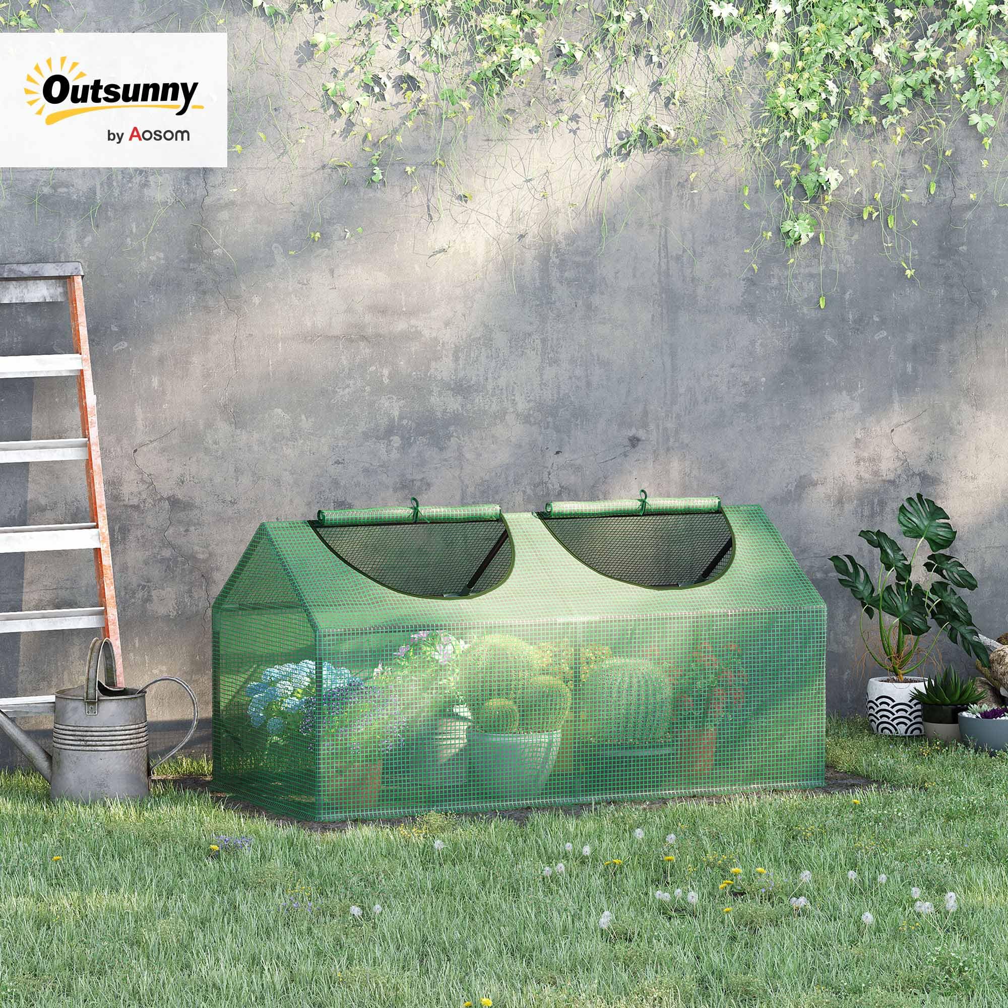 Outsunny Serra da Giardino a Casetta con Copertura in PE, Serra per Orto con Picchetti e Bordi Estesi per Piante e Fiori, 120x60x60cm, Verde