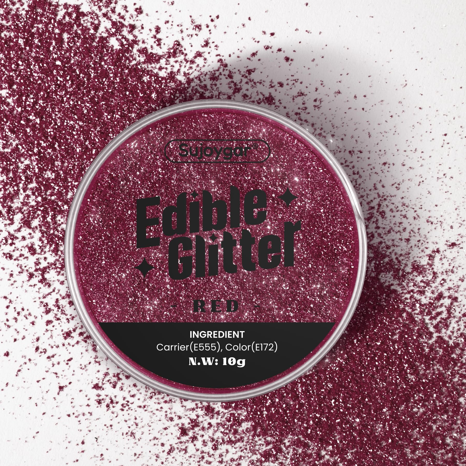 (10g) Red Edible Glitter for Cocktails, Drinks, Cakes - Patriotic Red Edible Drink Glitter Bulk - 100% Food Grade Cake Dust for Valentines Christmas Food Decoration Wedding Party - No Taste