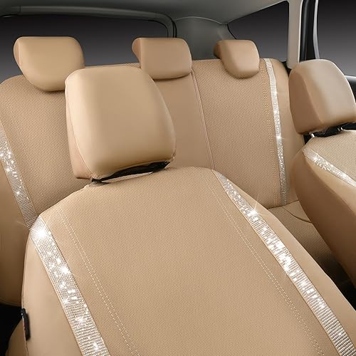 Miniatura 8 de CAR PASS - Juego de fundas de asiento para auto, cuero sintético impermeable con diamantes de imitación brillantes, para interior, universal, tiras