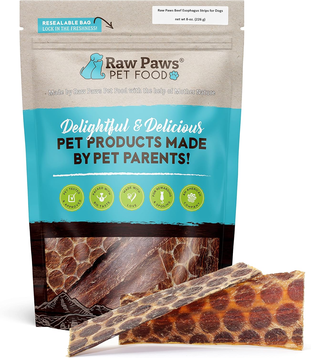 Raw Paws Beef Esophagus Dog Treats, 6-inch (40-Count) - Packed in USA - All Natural Chews - Free-Range Beef Esophagus Strips - Dog Taffy Chews - Single Ingredient Chew for Dogs - Cow Jerky Treats