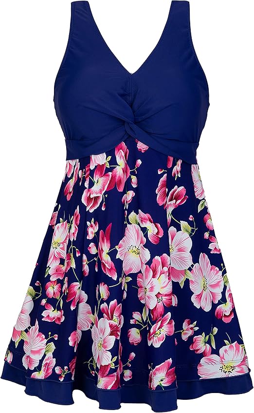 Wantdo Women's Plus Size Swim Dress Modest Swimsuit Vintage Peacock One