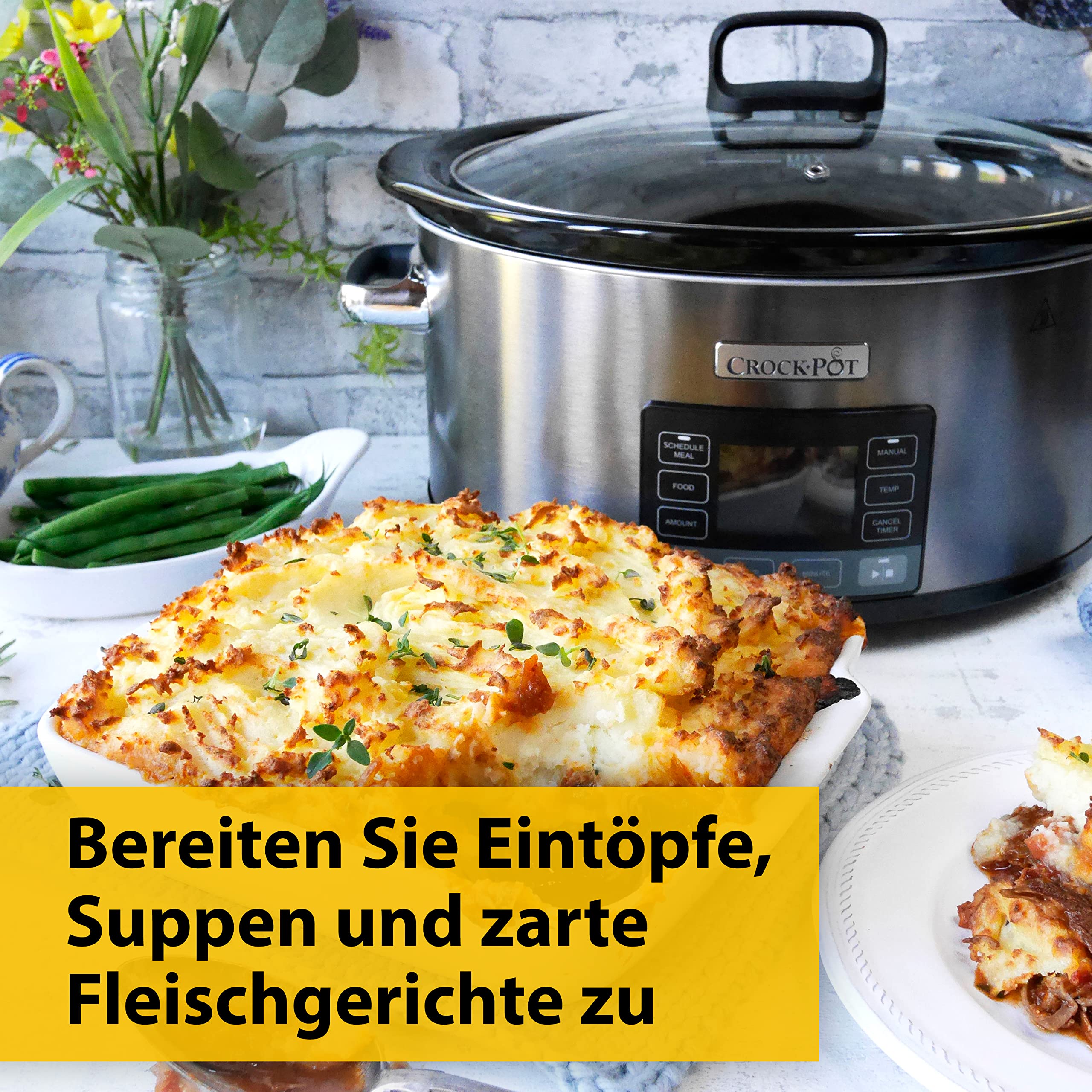 Crockpot TimeSelect digitaler Schongarer | 5,6 l (7+ Personen) | mit programmierbarem Timer und digitaler Anzeige | Warmhaltefunktion | Edelstahl [CSC066X]