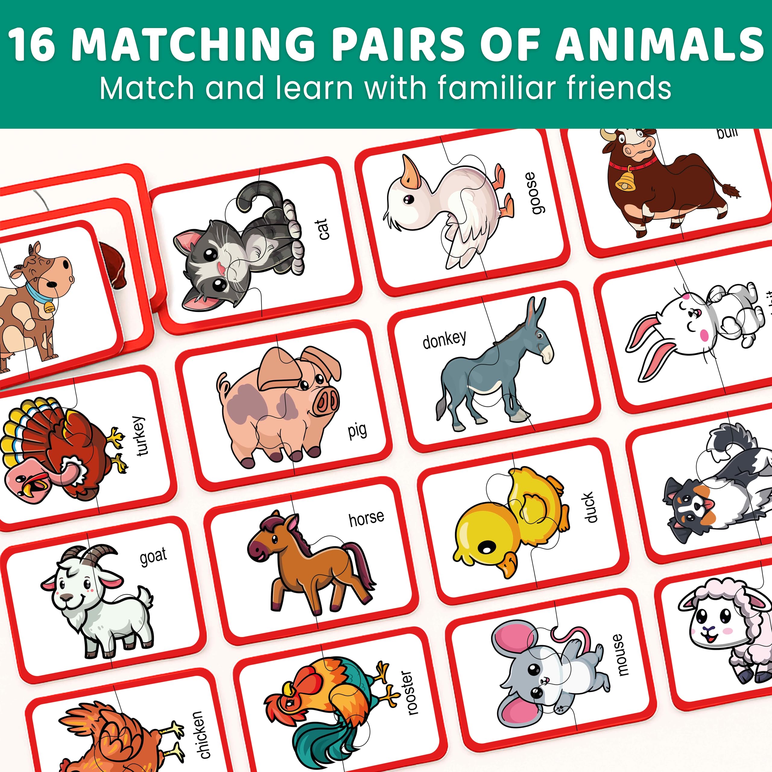 QUOKKA Toddler Puzzles For 2 3 Year Olds, 100% Self-Correcting 16 Matching works Games For Kids of Farm Animals - Image 2