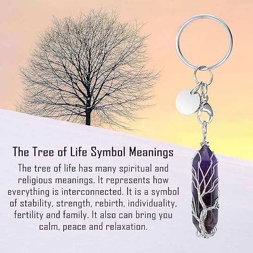 Miniatura 5 de GEHECRST Llavero de cristal envuelto en alambre con piedra curativa del árbol de la vida, llavero de piedras preciosas para regalo de mujer