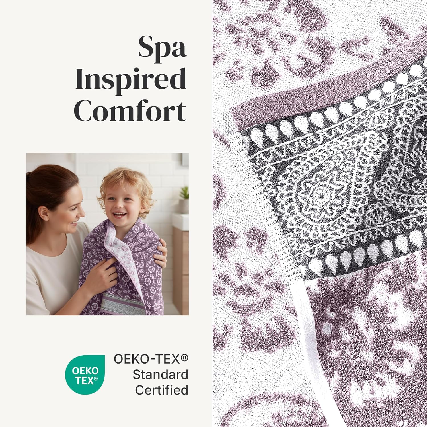 Modern Threads Ophelia 6-Piece 100% Cotton Towel Set – Reversible Yarn Dyed Jacquard & Solid – Includes 2 Bath Towels, 2 Hand Towels, 2 Washcloths – Absorbent, Quick Dry, Soft & Durable – Lavender - Image 4