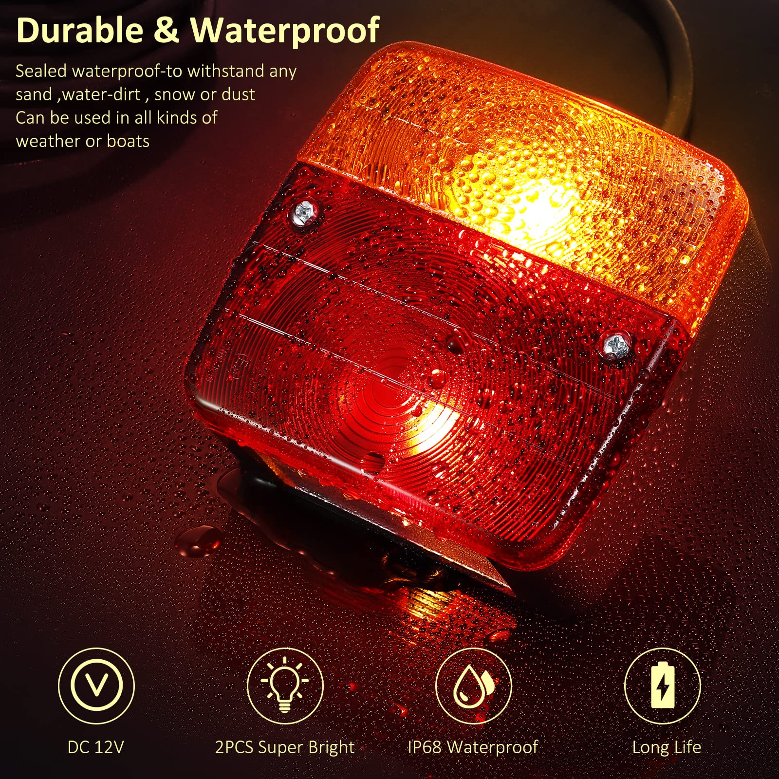 2×Luces Traseras para Remolque 40 LED y 7 Pines, Pilotos Traseros con Cable 7.35m+2.4m Magnético Juego de Luces Traseras Incandescente para Remolque, Universales 12V para Camión Caravan