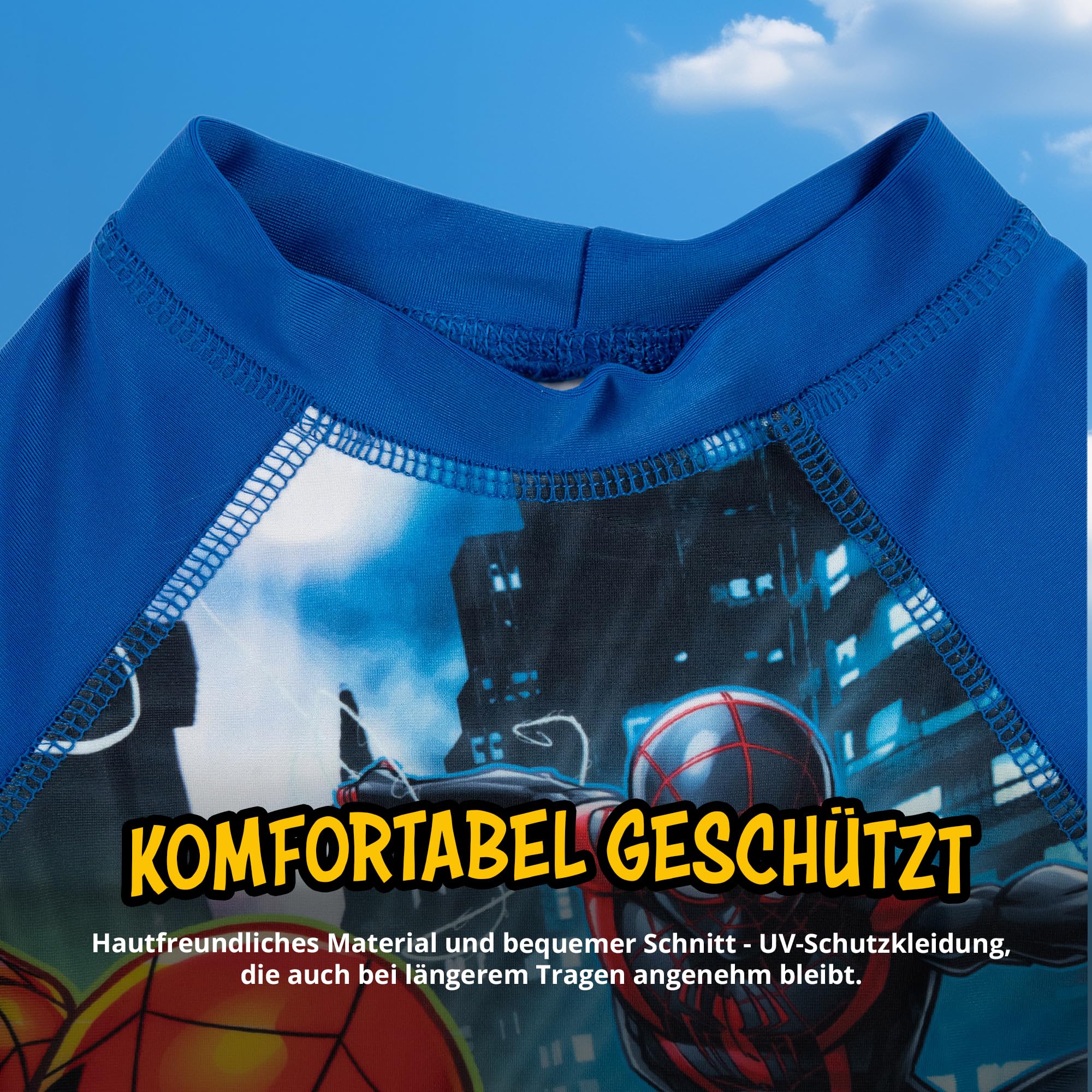 United Labels Marvel Spiderman Schwimmshirt UV Schutz 50 für Jungen, Blau, Badeshirt Langarm, Bademode Kinder, Badebekleidung