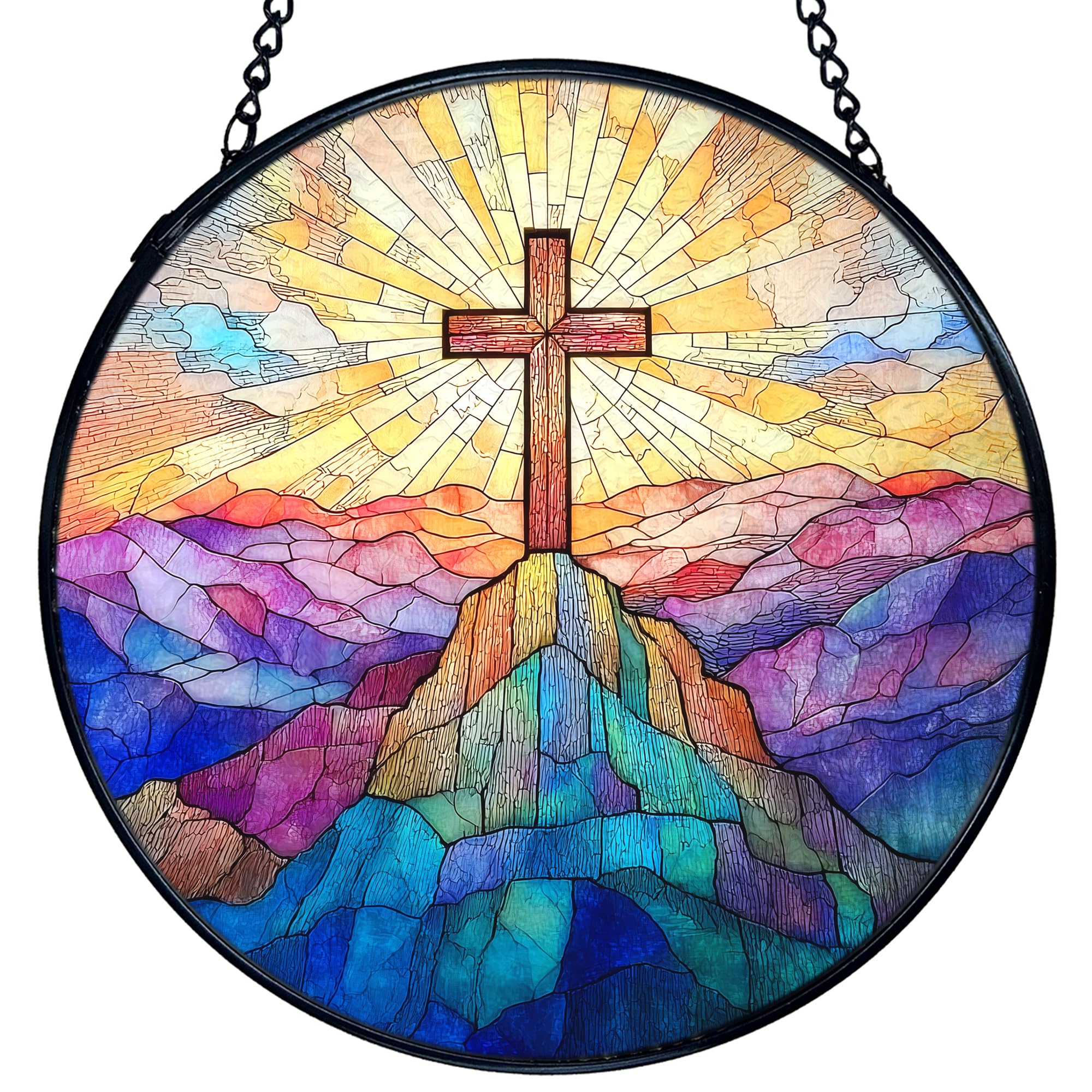 Cruz cristiana para colgar en ventana decoración de pared redonda atrapasueños de montaña